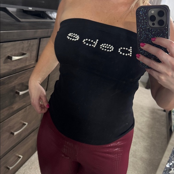 Bebe Black Strapless Top with Rhinestone Logo - Picture 9 of 9